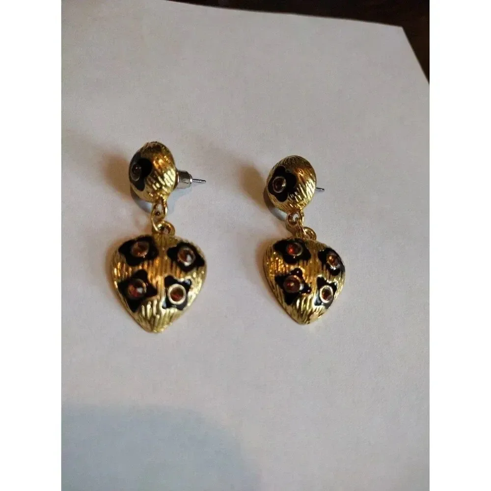 Gold tone heart-shaped costume jewelry earrings